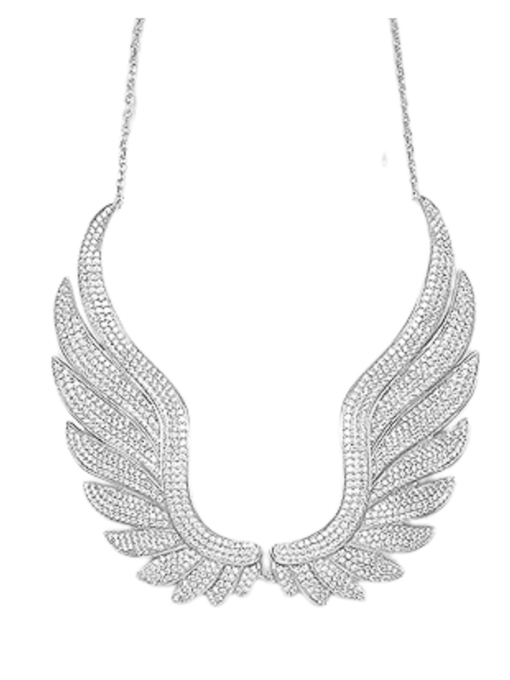 Sterling Silver Angel Wings Necklace – CZ Pave Statement NWT - Last one!